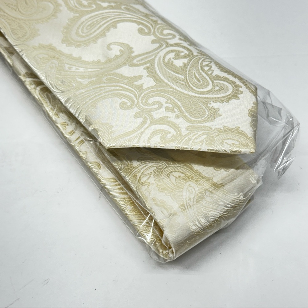 HISDERN Men’s Paisley Neck Tie & Pocket Square Set Champagne New Wedding Formal